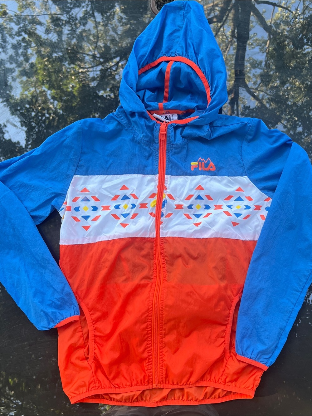 Fila Women’s Colorblock Hooded Rain Jacket - Blue/Red/White 2-in-1 Fanny Pack